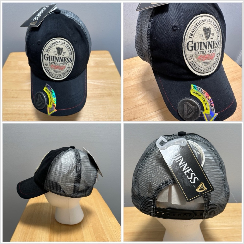 Baseball Guinness Beer Stout 1759 Bottle Opener Hat Black Adjustable Dad Hat NWT